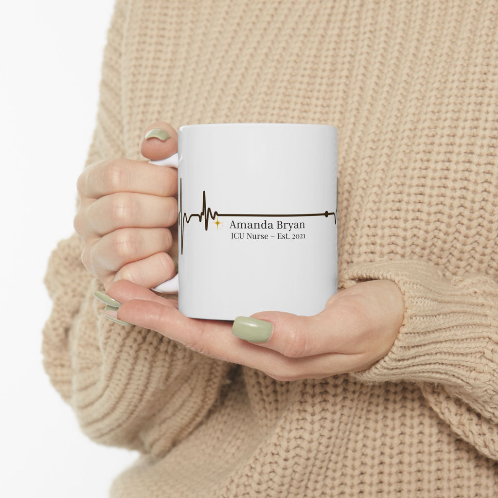 Personalized Doctor & Nurse Mug – Heartbeat ECG Design with Name & Specialty, Est. Year Medical Gift