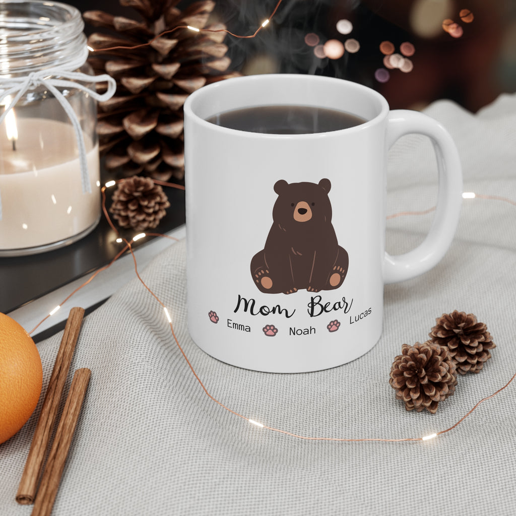 Personalized Mama Bear Mug – Kids Names Coffee Mug – Custom Mom Bear Mug with Paw Prints – Gift for Mom, Grandma, Nana