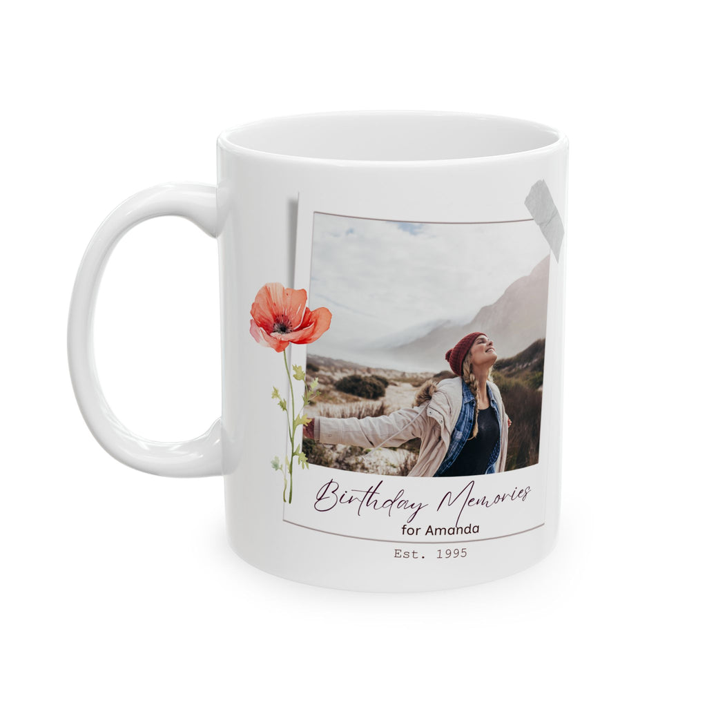 Personalized Birthday Photo Paper Mug – Vintage Floral Design, Custom Name & Year, Birthday Memories Keepsake Gift
