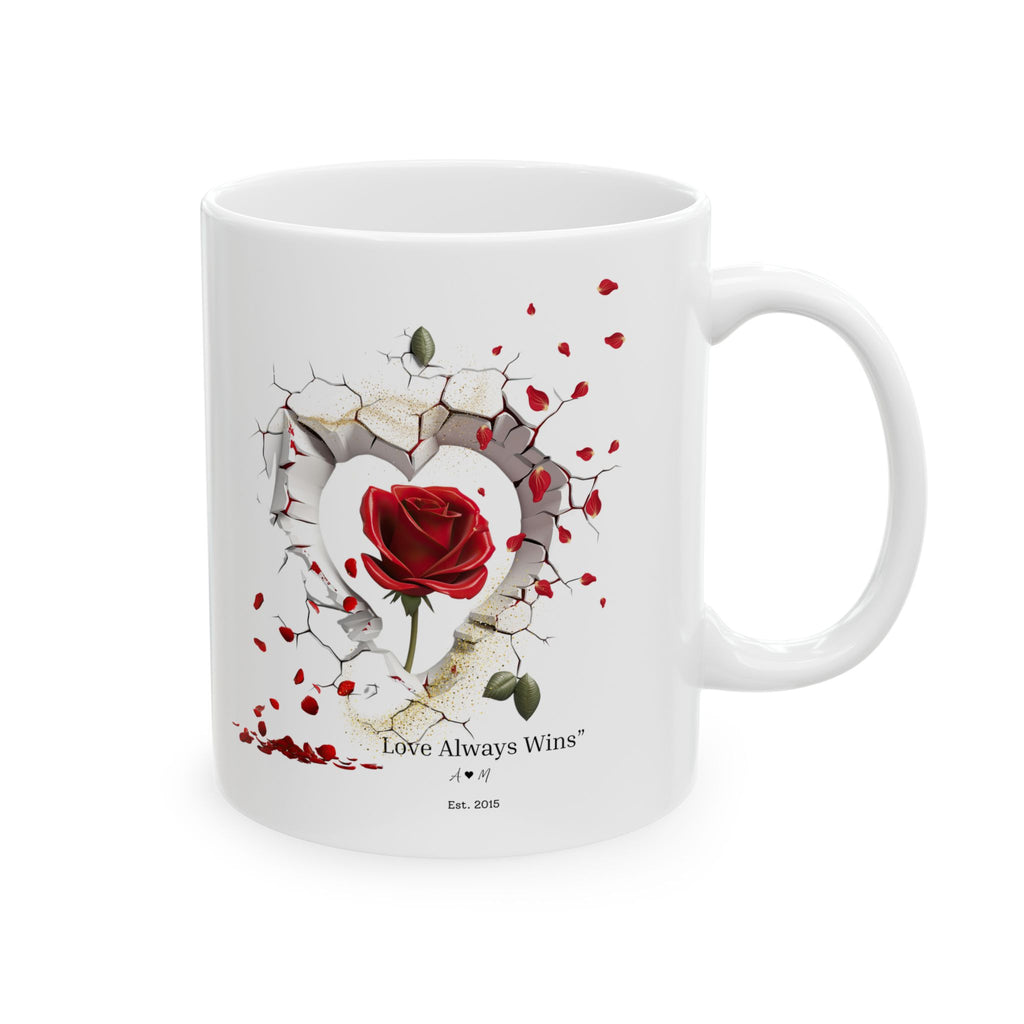 Personalized 3D Broken Wall Rose Mug with Gold Accents – Custom Initials & Est Year – Romantic Gift for Couples