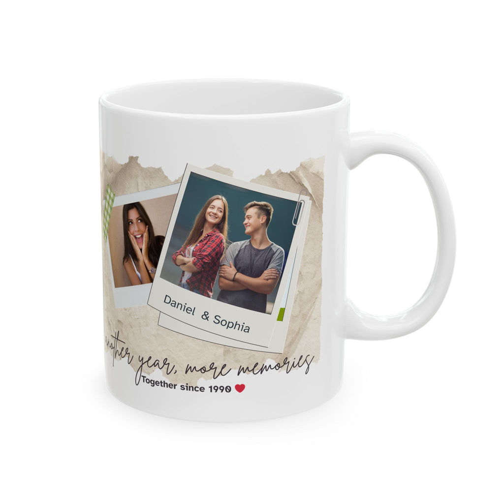 Personalized Vintage Photo Mug – Another Year More Memories Couple Gift with Names
