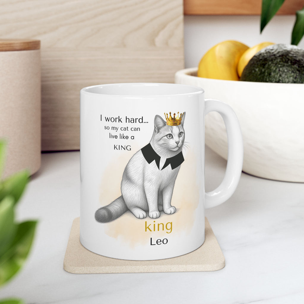 Personalized Cat Mug from Photo – King Queen Princess Pet Portrait Mug, Custom Cat Drawing Mug, I Work Hard Cat Mug, Pet Lover Gift