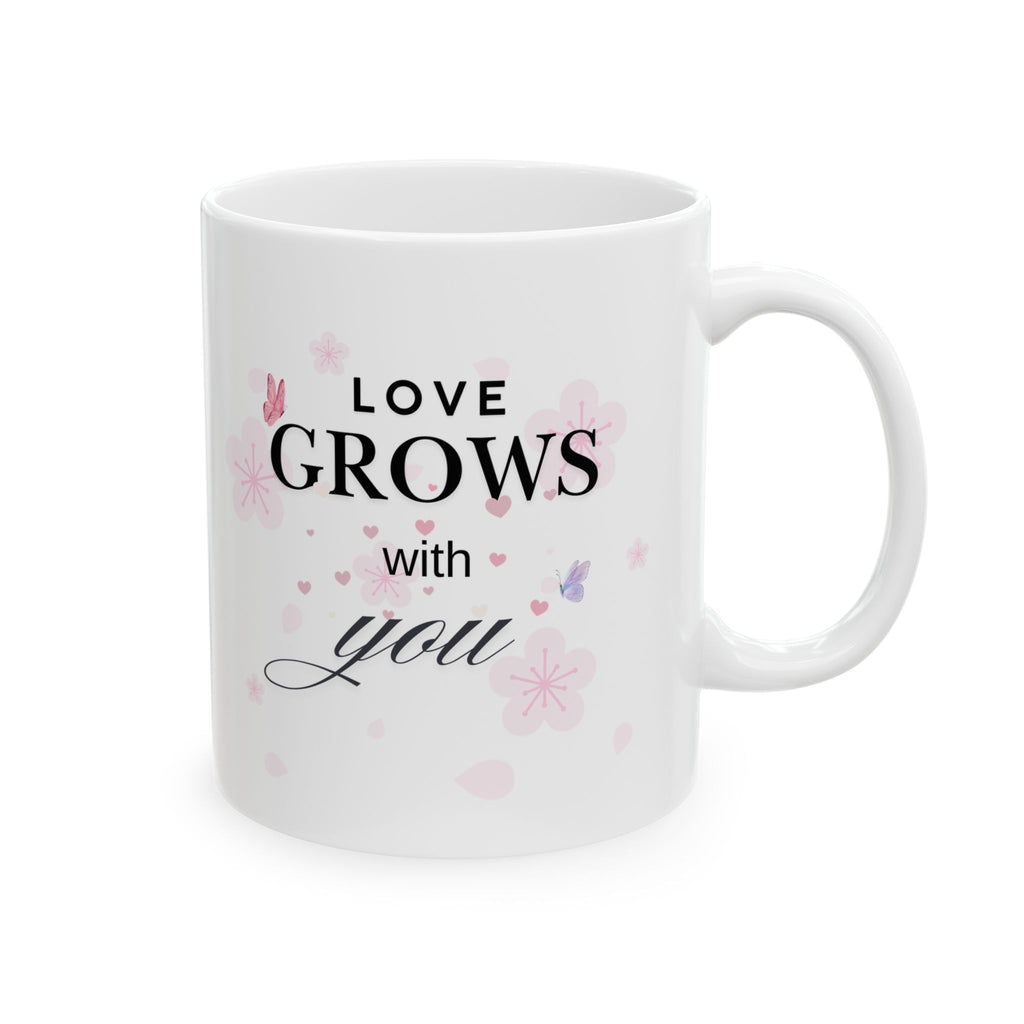 Love Grows With You Mug – Floral Heart Romantic Coffee Cup, Valentine’s Day, Anniversary & Wedding Gift