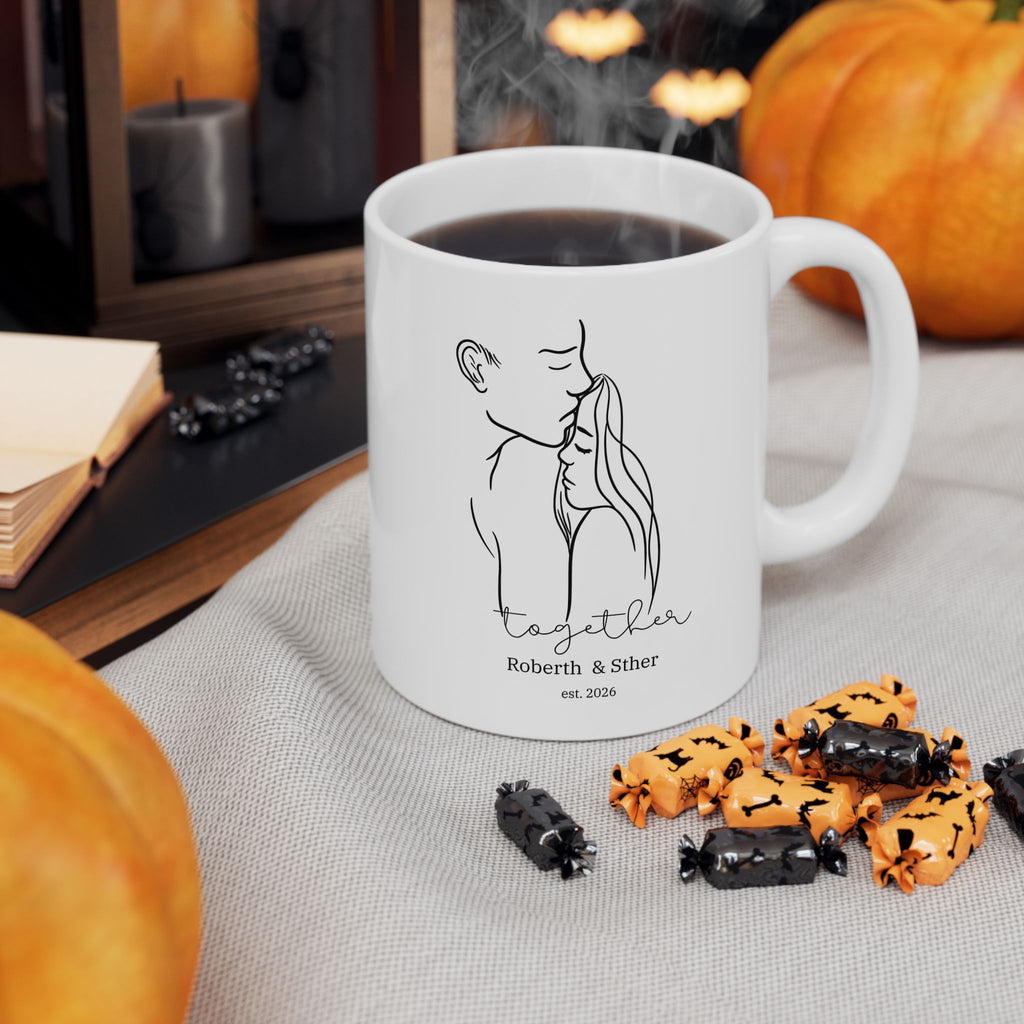 Personalized Line Art Couple Mug – Together Est. Year Custom Names Gift