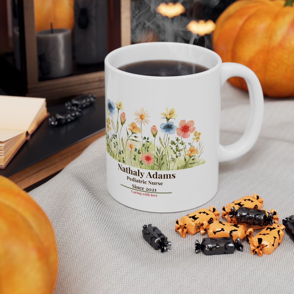 Personalized Nurse Mug – Vintage Floral Design, Custom Name, Specialty & Year, Nurse Appreciation Gift