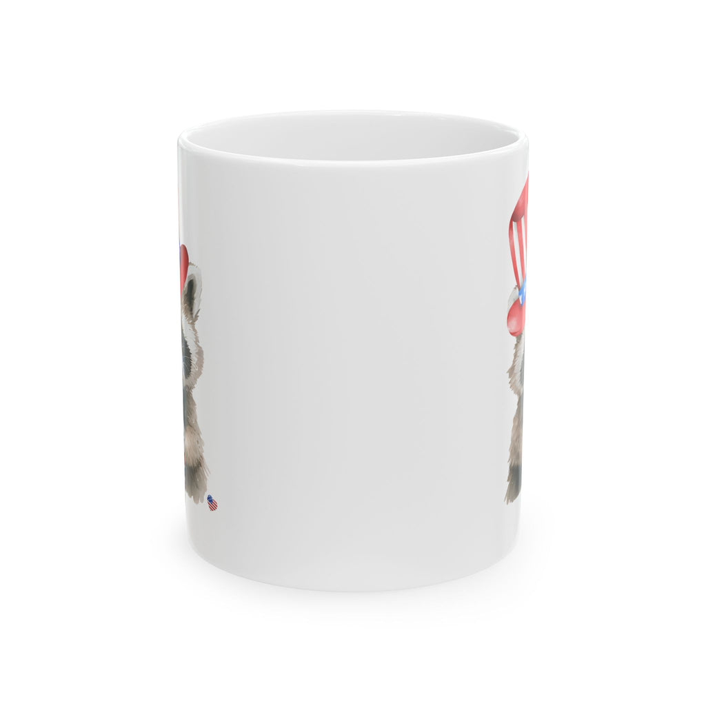 Patriotic Raccoon Mug – Cute Raccoon with Hat & Drink, Custom Name Gift for Valentine’s Day, Birthday & Anniversary