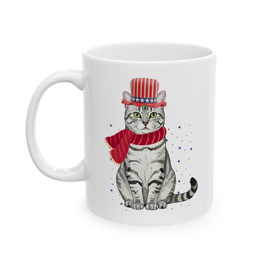 Patriotic Cat Mug – Cute USA Animal Coffee Cup | Red White and Blue Design