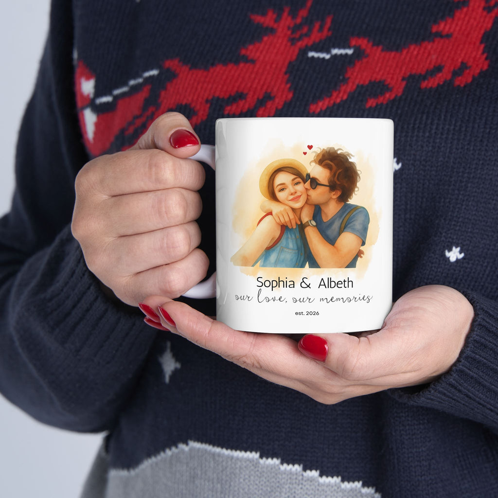 Custom Watercolor Photo Mug for Couples, Personalized Couple Gift, Anniversary Gift, Romantic Gift, Custom Photo Mug, Wedding Gift, Family Keepsake Mug