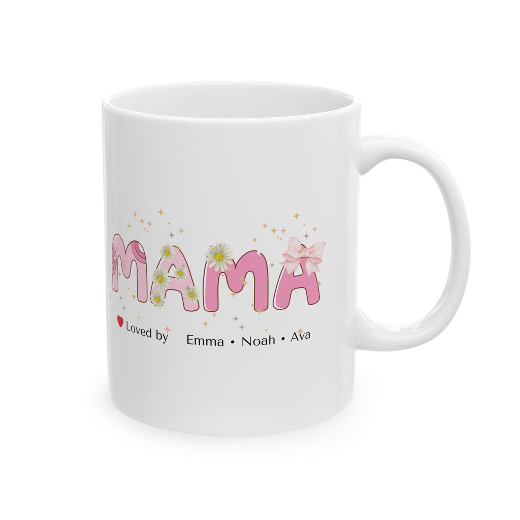 Personalized Mama Mug with Kids Names, Custom Mom Gift, Floral Mama Coffee Mug, Mother's Day Gift, Gift for Mom from Kids, Cute Pink Daisy Mug