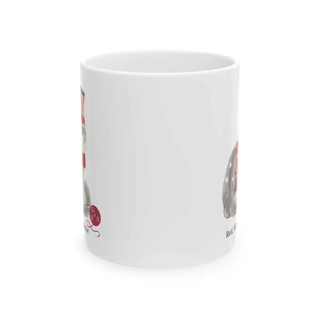 Red, White & Meow Cat Mug – Cute Patriotic USA Coffee Cup