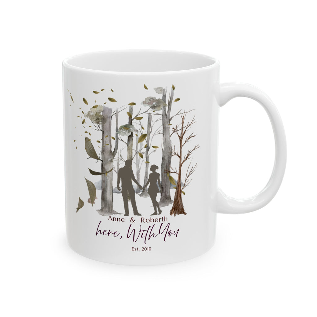 Personalized Couple Mug – Here With You | Romantic Forest Design | Anniversary & Valentine Gift with Names & Year