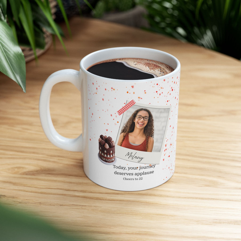 Personalized Birthday Photo Mug – Confetti Camera Design with Name and Age