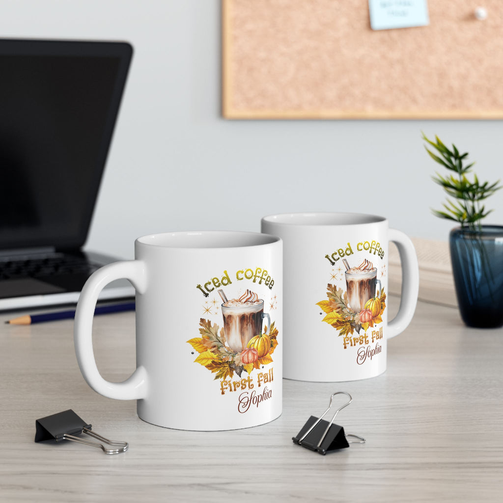 Personalized Fall Iced Coffee Mug, Custom Name Pumpkin Spice Spice Latte Coffee Cup, Cute Autumn Leaves Mug Gift for Her,Custom Name Fall Iced Coffee Mug | Personalized Autumn Gift