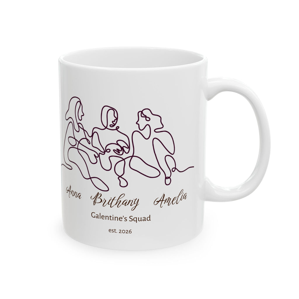 Galentine’s Squad Mug – Personalized Line Art Best Friends Mug with 3 Names, Friendship Gift for Galentine’s Day, Birthday & Anniversary