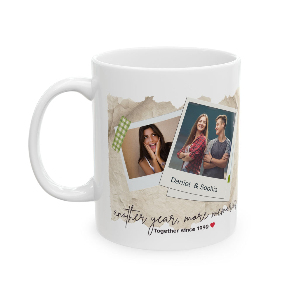 Personalized Vintage Photo Mug – Another Year More Memories Couple Gift with Names
