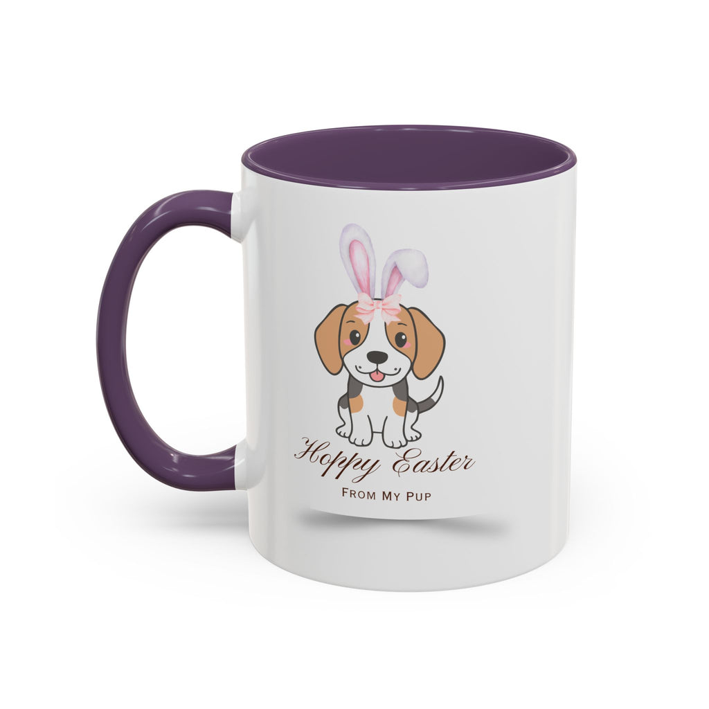 Personalized Easter Bunny Dog Coffee Mug – Custom Name Accent Mug – “Hoppy Easter” Cute 3D Dog with Bunny Ears – Easter Gift 11oz