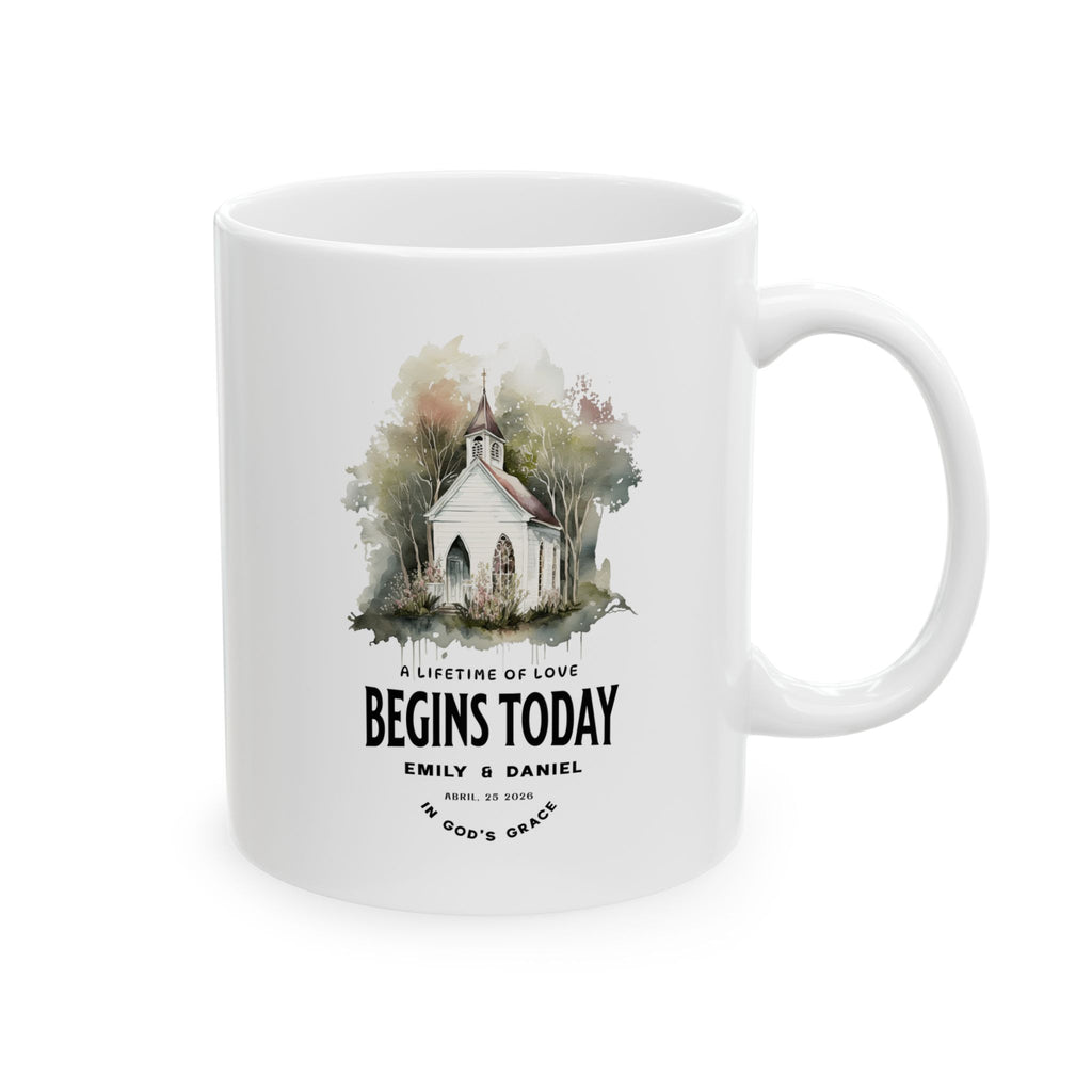 Personalized Wedding Mug with Names and Date, Church Wedding Gift, A Lifetime of Love Begins Today Mug, Custom Couple Gift, Bridal Shower Gift