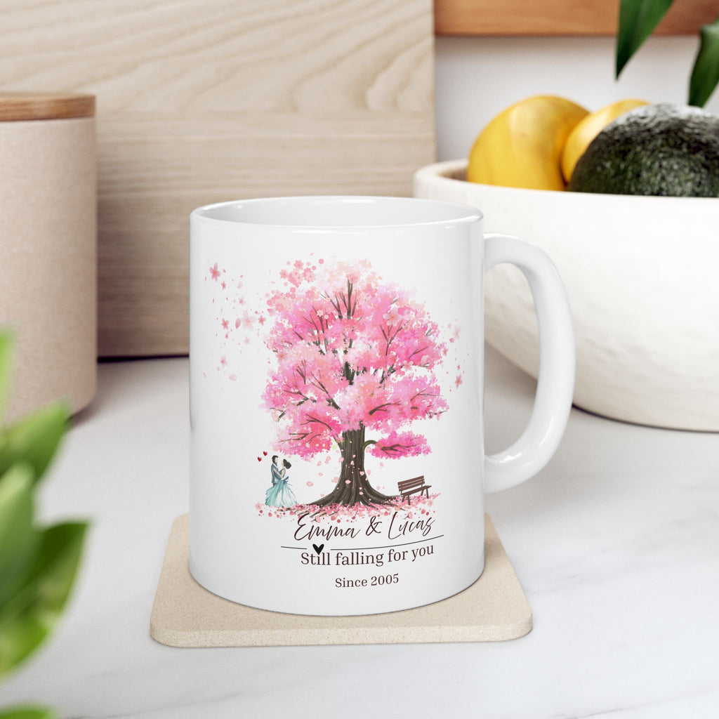 Personalized Couple Mug – Blossom Tree Love Gift with Names and Years Together
