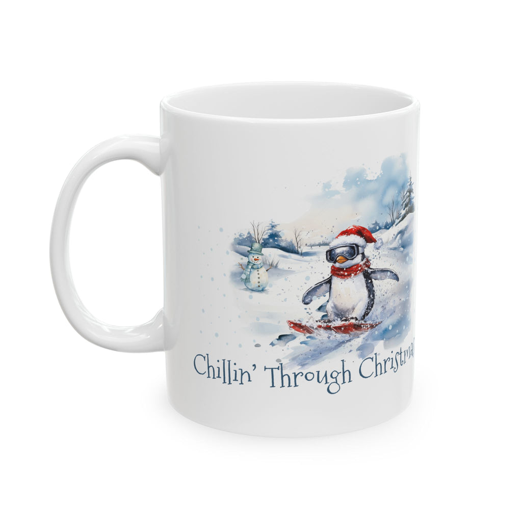 Chillin’ Through Christmas Penguin Mug – Funny Holiday Gift,Chillin’ Through Christmas penguin mug with watercolor winter design