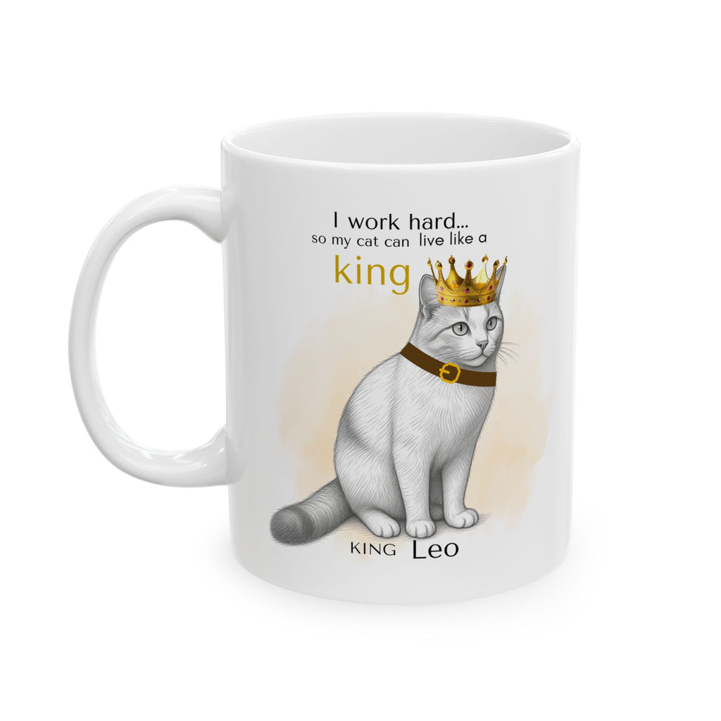 Personalized Cat Mug from Photo – King Queen Princess Pet Portrait Mug, Custom Cat Drawing Mug, I Work Hard Cat Mug, Pet Lover Gift
