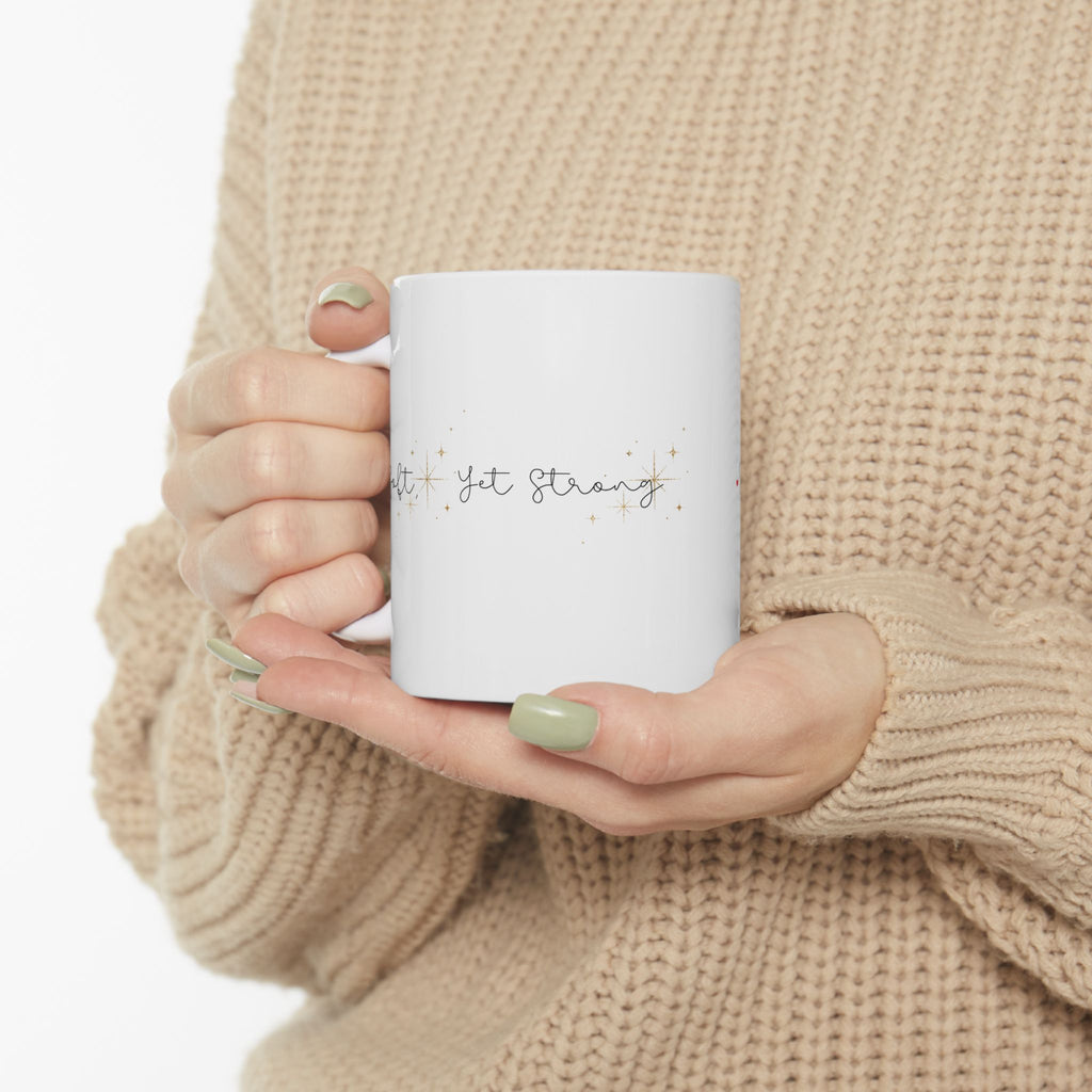 Soft Yet Strong Minimalist Mug – Inspirational Gift for Her, Elegant White Coffee Cup