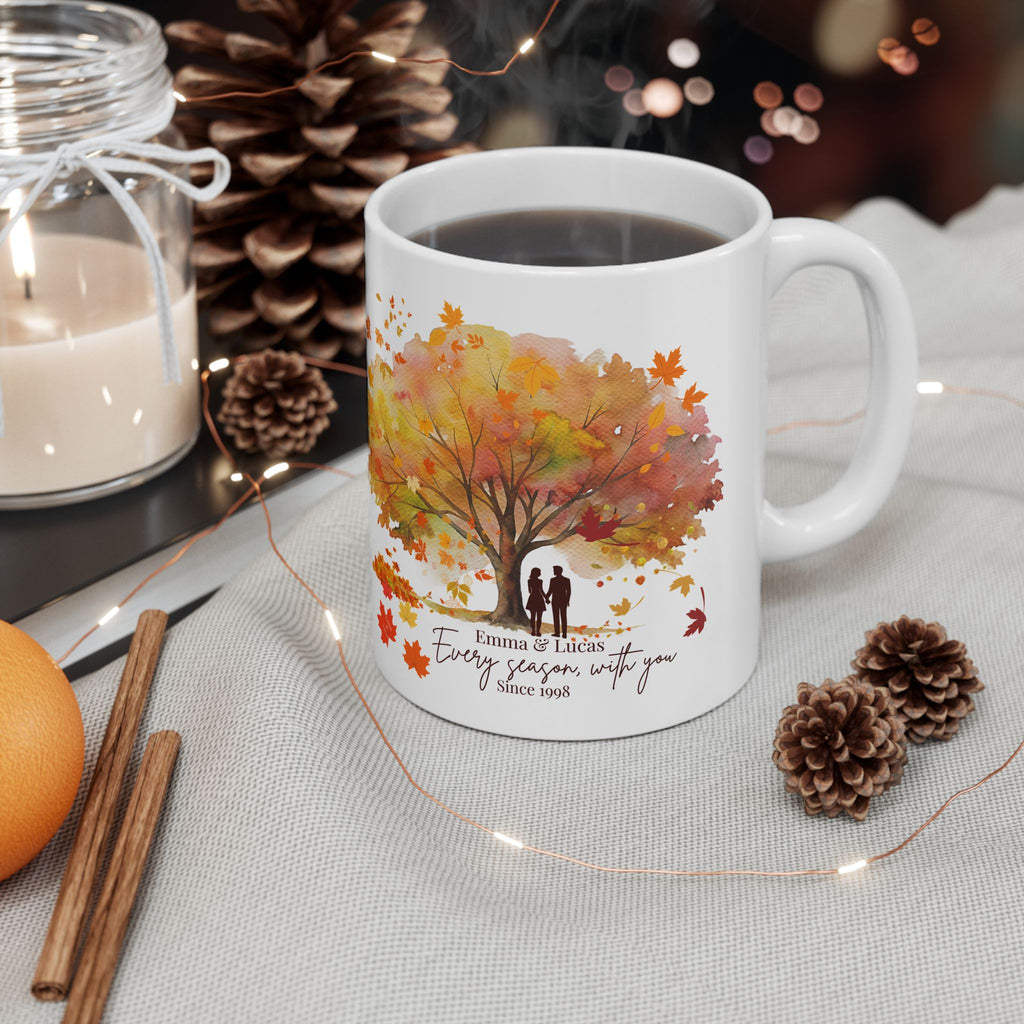 Personalized Couple Mug – Autumn Golden Tree Love Gift with Names and Year