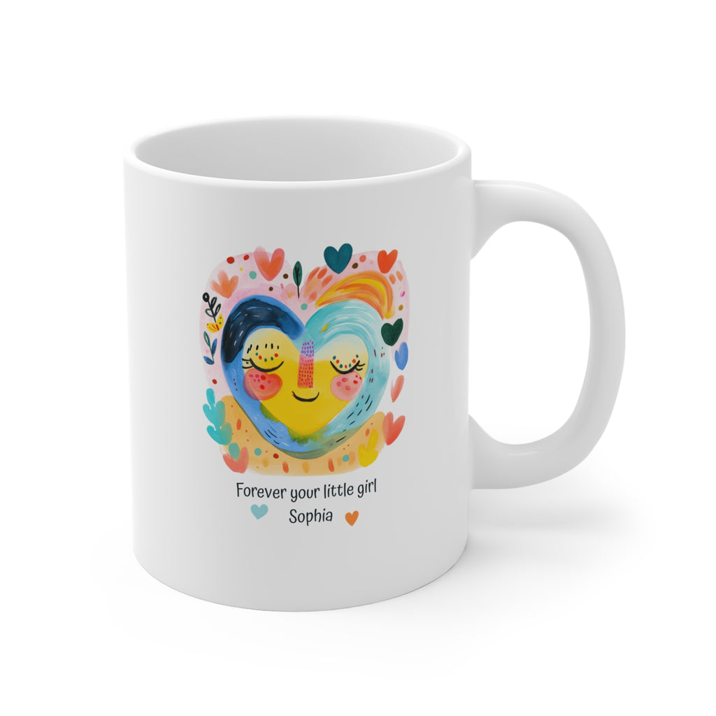 Personalized Mom Mug with Child Name – “Forever Your Little Girl” Custom Gift for Mom, Cute Colorful Heart Coffee Cup, Mother’s Day Gift from Daughter