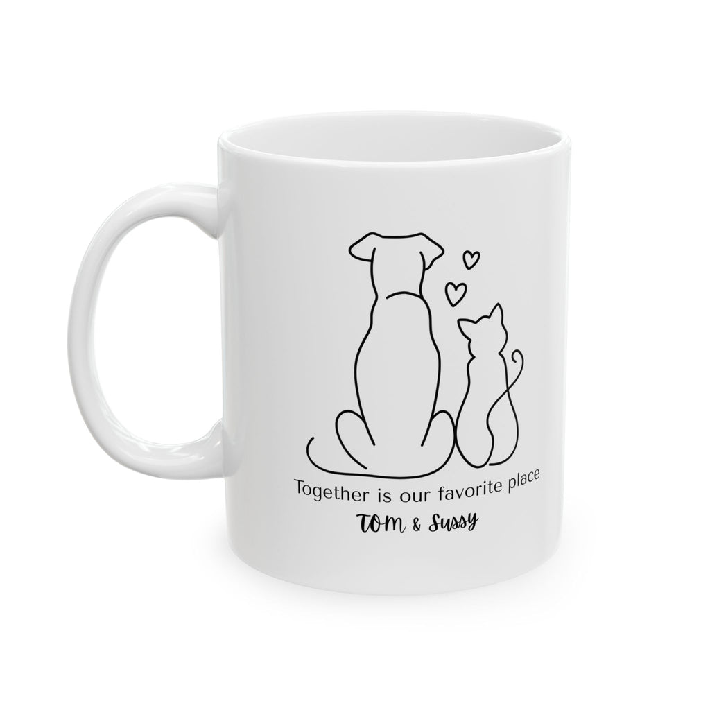 Personalized Dog and Cat Mug – Together Is Our Favorite Place | Custom Pet Names Mug | Dog & Cat Lover Gift | Pet Parent Coffee Cup