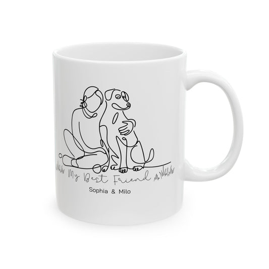 Personalized My Best Friend Mug, Custom Name Line Art Coffee Mug, Best Friend Gift, Couple or Pet Lover Mug