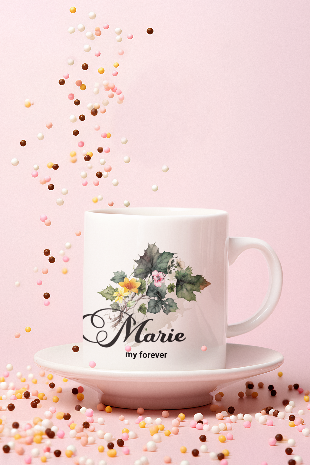 Personalized Name Mug – Custom Floral Coffee Mug – “My Forever” Romantic Gift – Minimalist Name Mug for Her