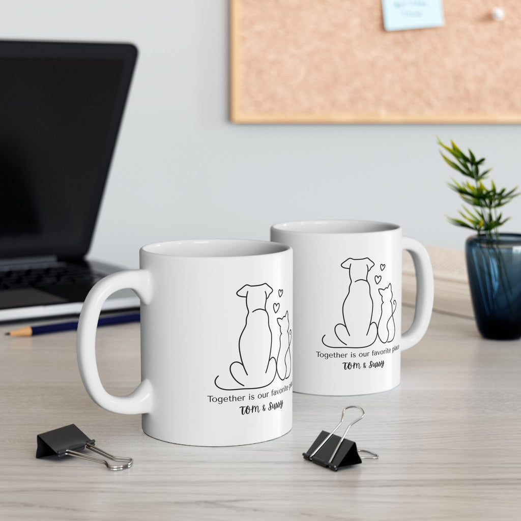 Personalized Dog and Cat Mug – Together Is Our Favorite Place | Custom Pet Names Mug | Dog & Cat Lover Gift | Pet Parent Coffee Cup