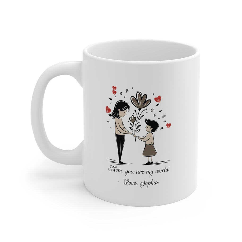 Personalized Mom Mug with Kids Name – “Mom You Are My World” Custom Mother’s Day Gift, Cute Daughter to Mom Coffee Cup, Gift for Mom from Daughter