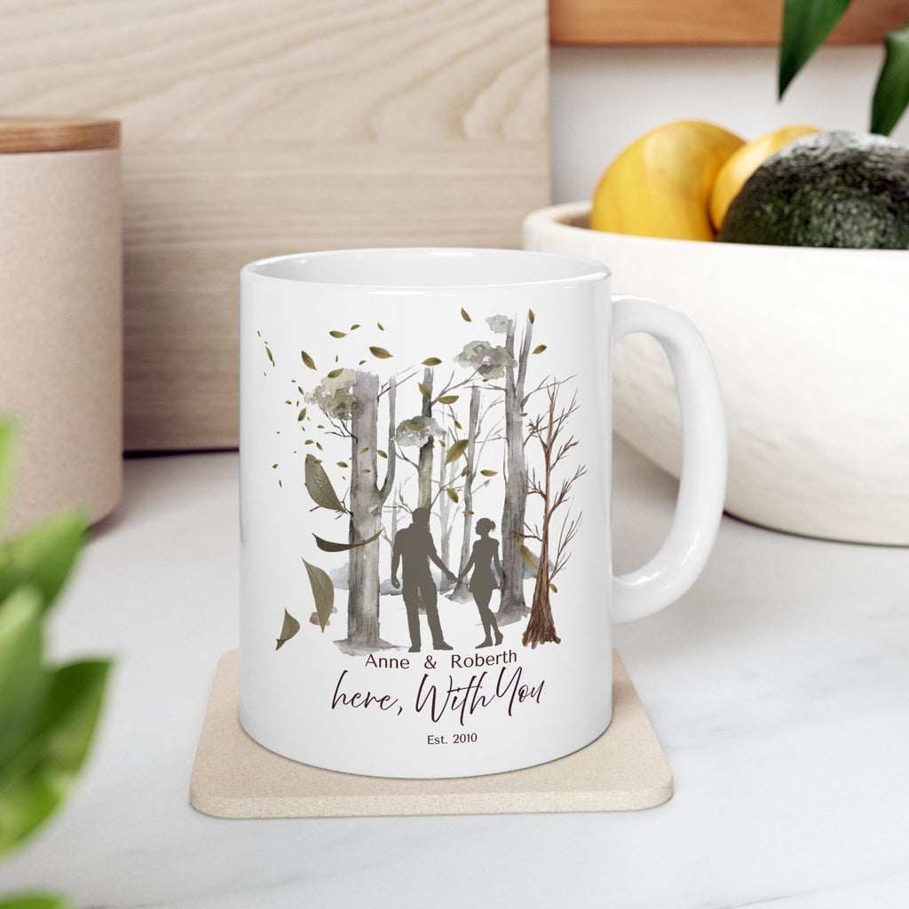 Personalized Couple Mug – Here With You | Romantic Forest Design | Anniversary & Valentine Gift with Names & Year