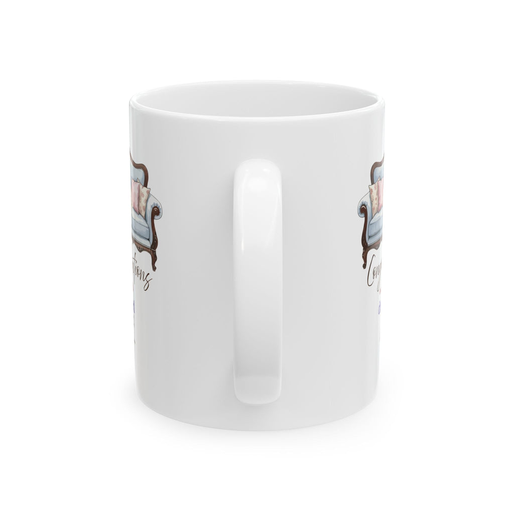 Retirement Mug – “Congratulations on Your Well-Deserved Rest”, Cozy Sofa Design, Gift for Retiree, Retirement Gift Mug