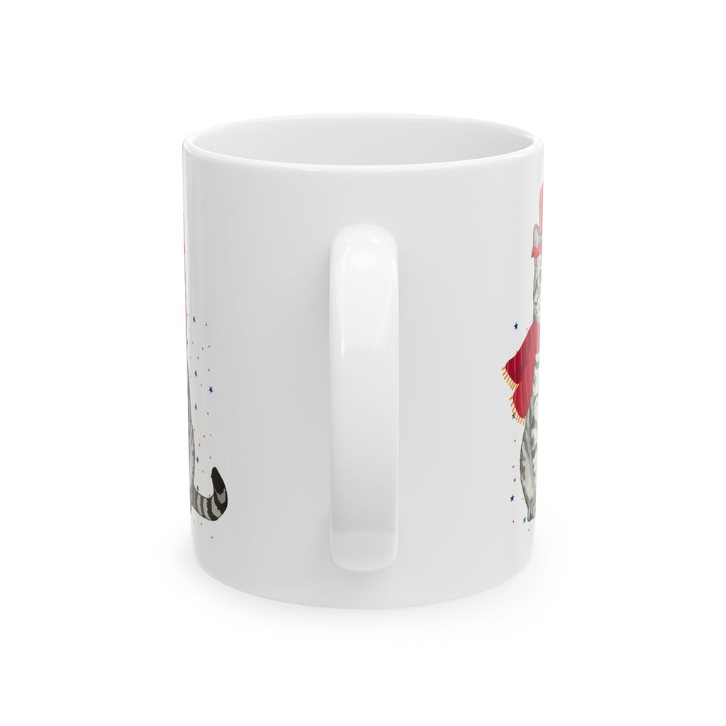Patriotic Cat Mug – Cute USA Animal Coffee Cup | Red White and Blue Design