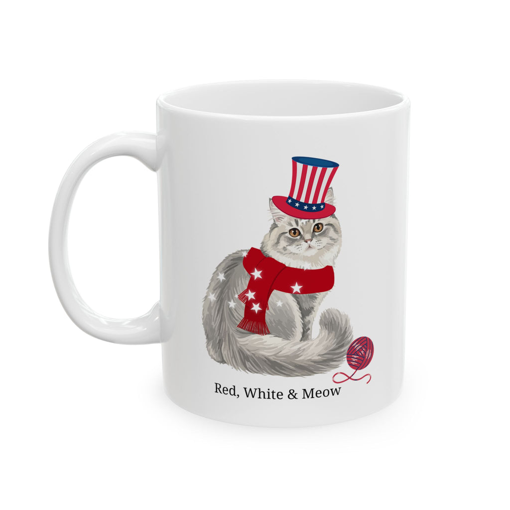 Red, White & Meow Cat Mug – Cute Patriotic USA Coffee Cup