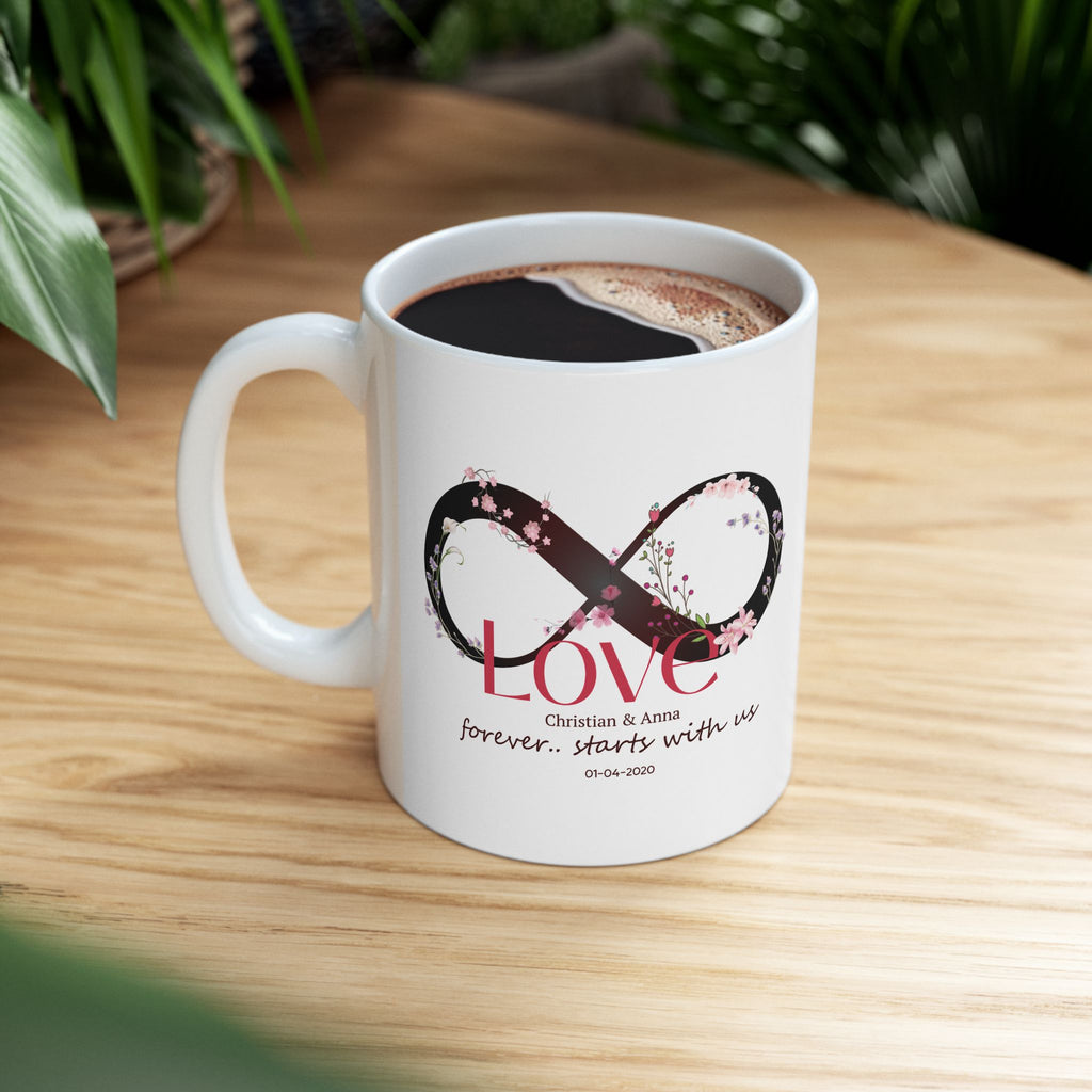 Personalized Infinity Love Mug – Forever Starts With Us | Anniversary & Wedding Gift