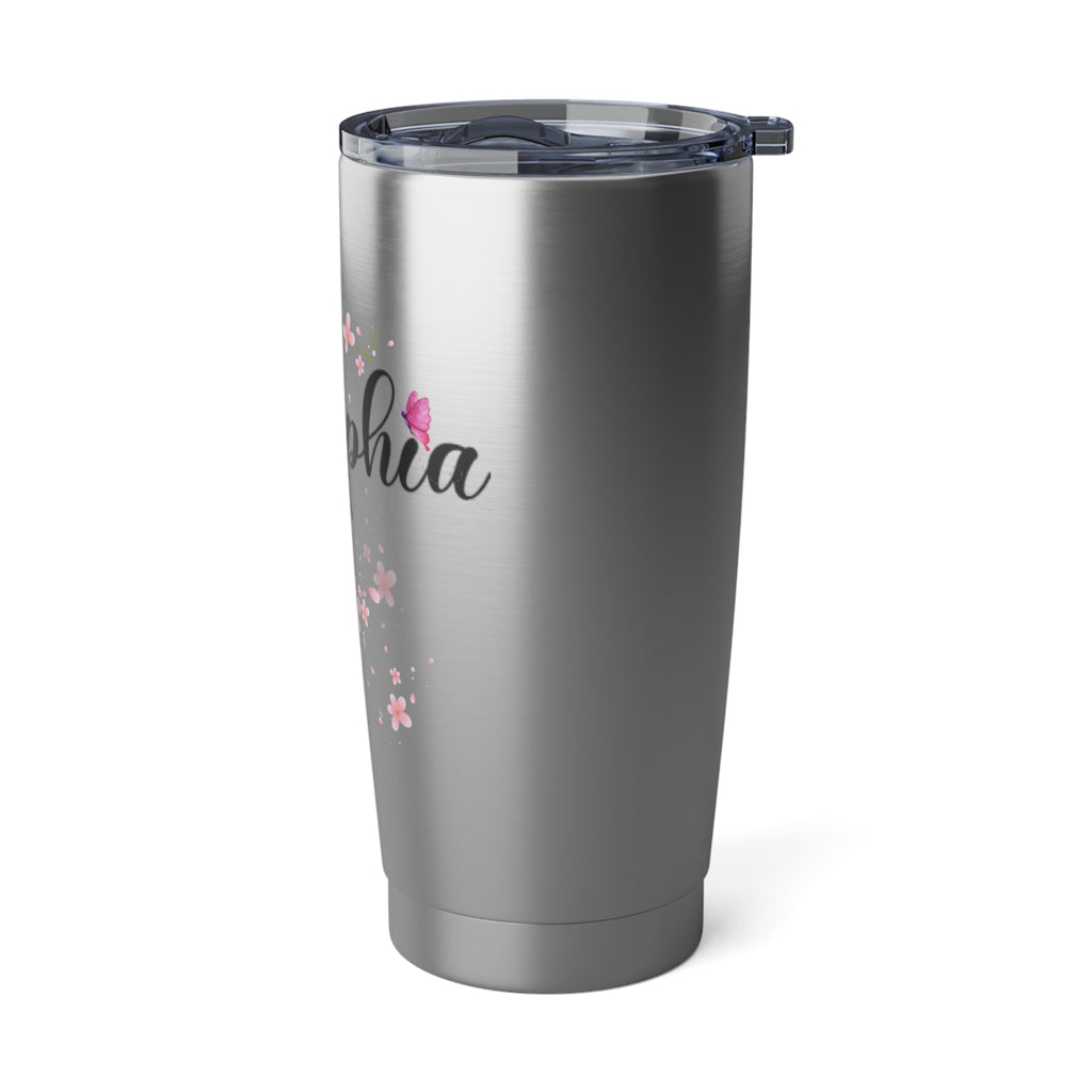 Personalized Tumbler with Name, Pink Blossom Flowers & Heart Design