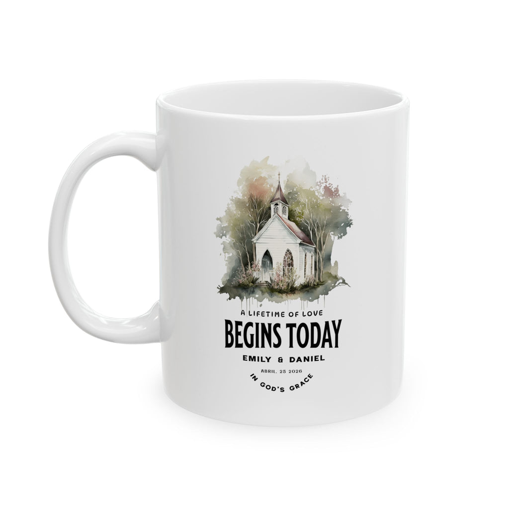 Personalized Wedding Mug with Names and Date, Church Wedding Gift, A Lifetime of Love Begins Today Mug, Custom Couple Gift, Bridal Shower Gift