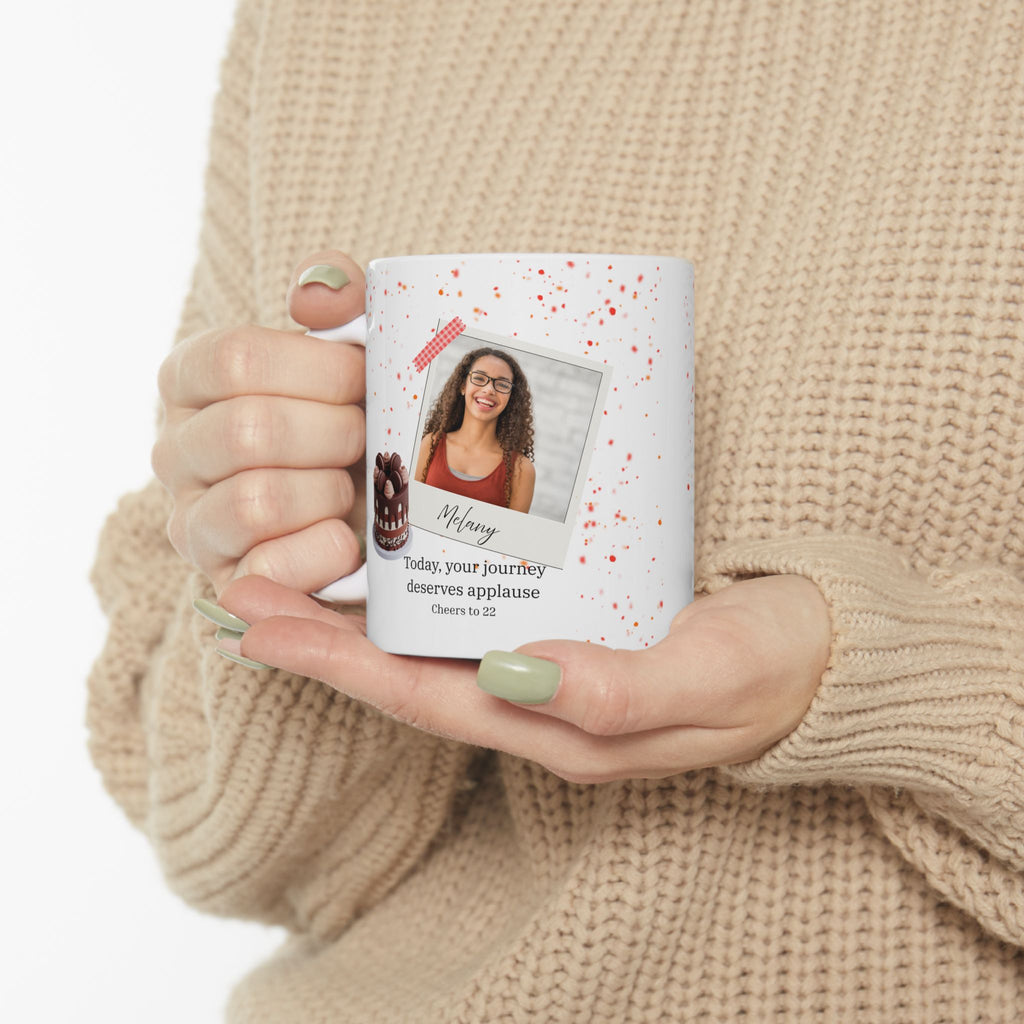 Personalized Birthday Photo Mug – Confetti Camera Design with Name and Age