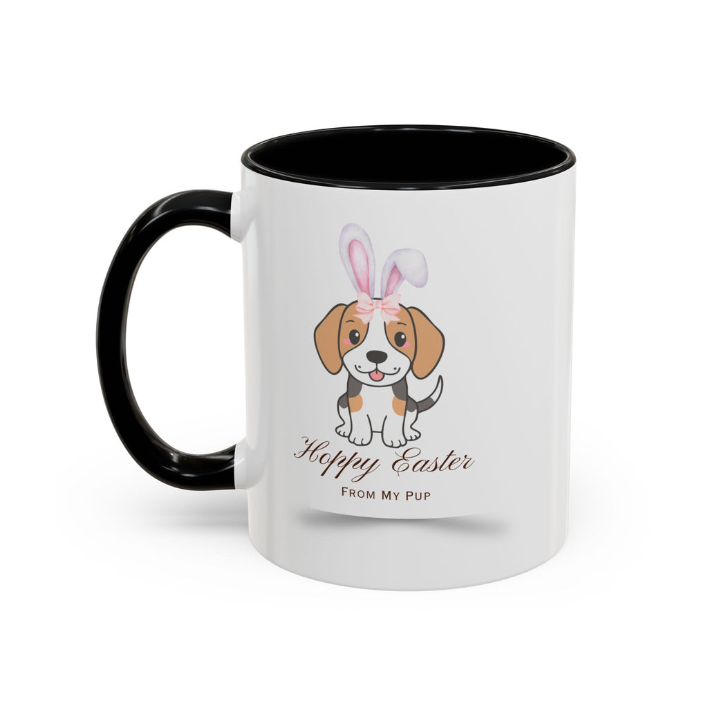 Personalized Easter Bunny Dog Coffee Mug – Custom Name Accent Mug – “Hoppy Easter” Cute 3D Dog with Bunny Ears – Easter Gift 11oz