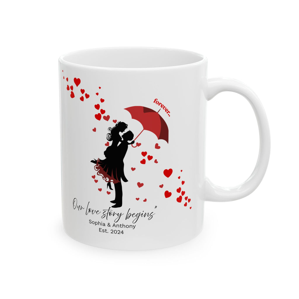 Personalized Couple Mug – Our Love Story Begins Forever Umbrella Love Design
