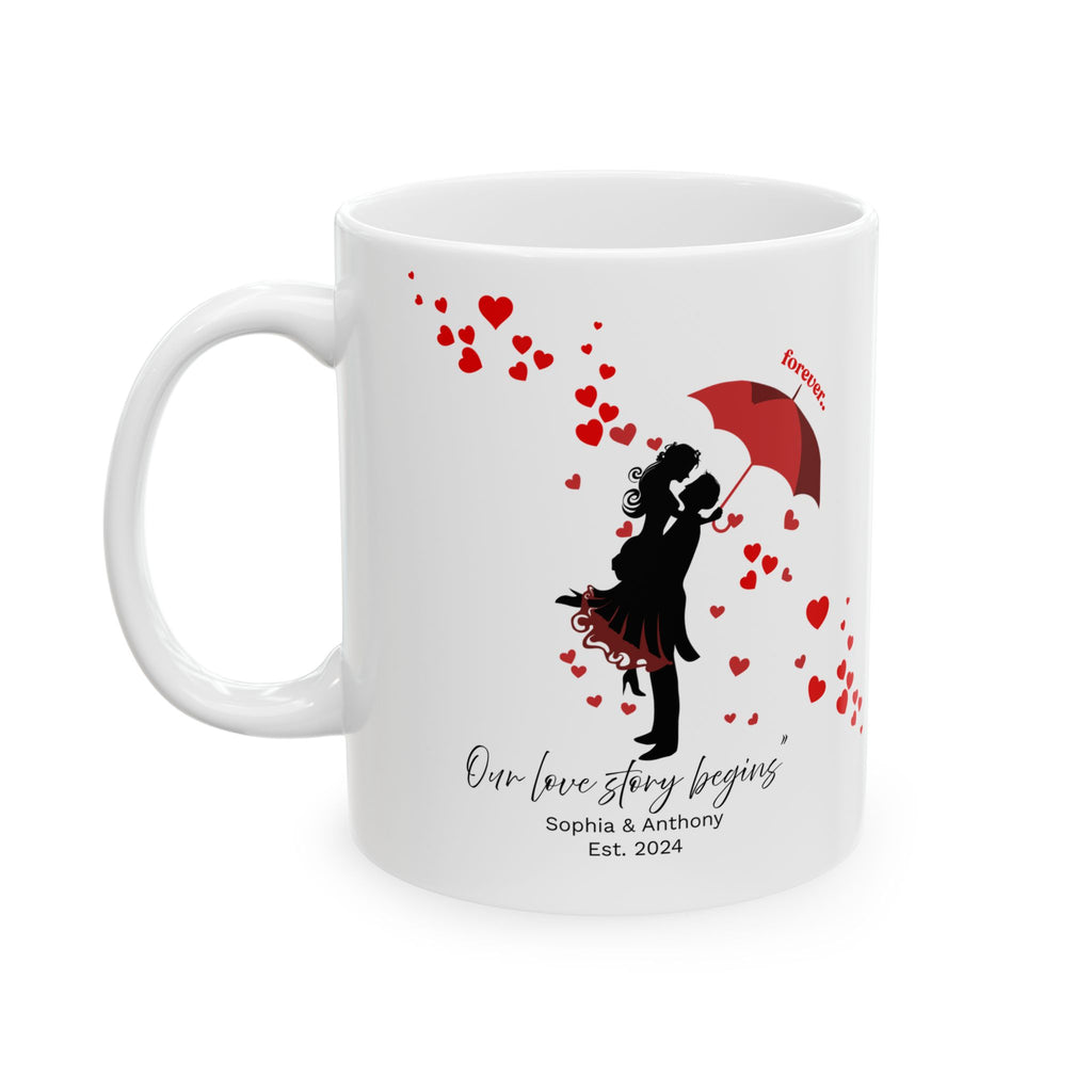 Personalized Couple Mug – Our Love Story Begins Forever Umbrella Love Design
