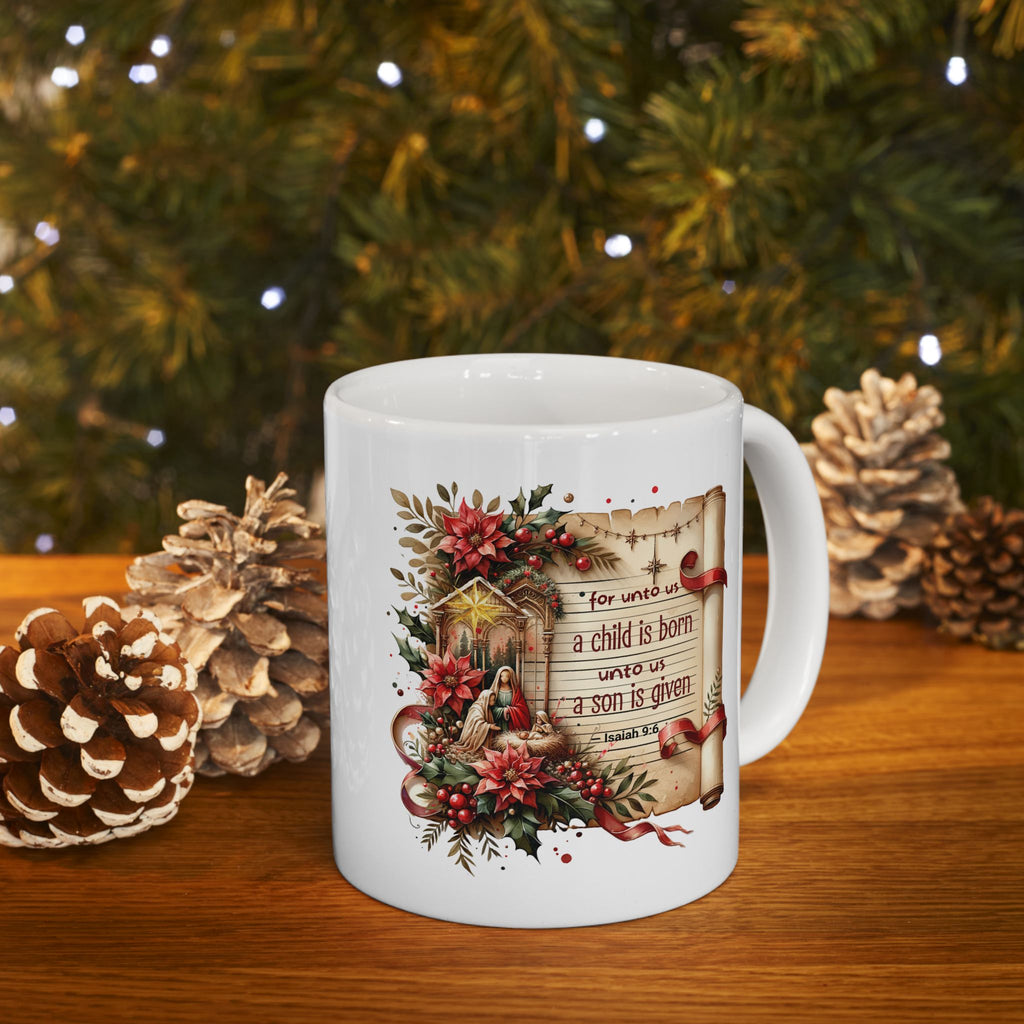 Christian Christmas Mug, Isaiah 9:6 Nativity Coffee Cup, Religious Christmas Gift,Christian Christmas Mug | Isaiah 9:6 Nativity Gift