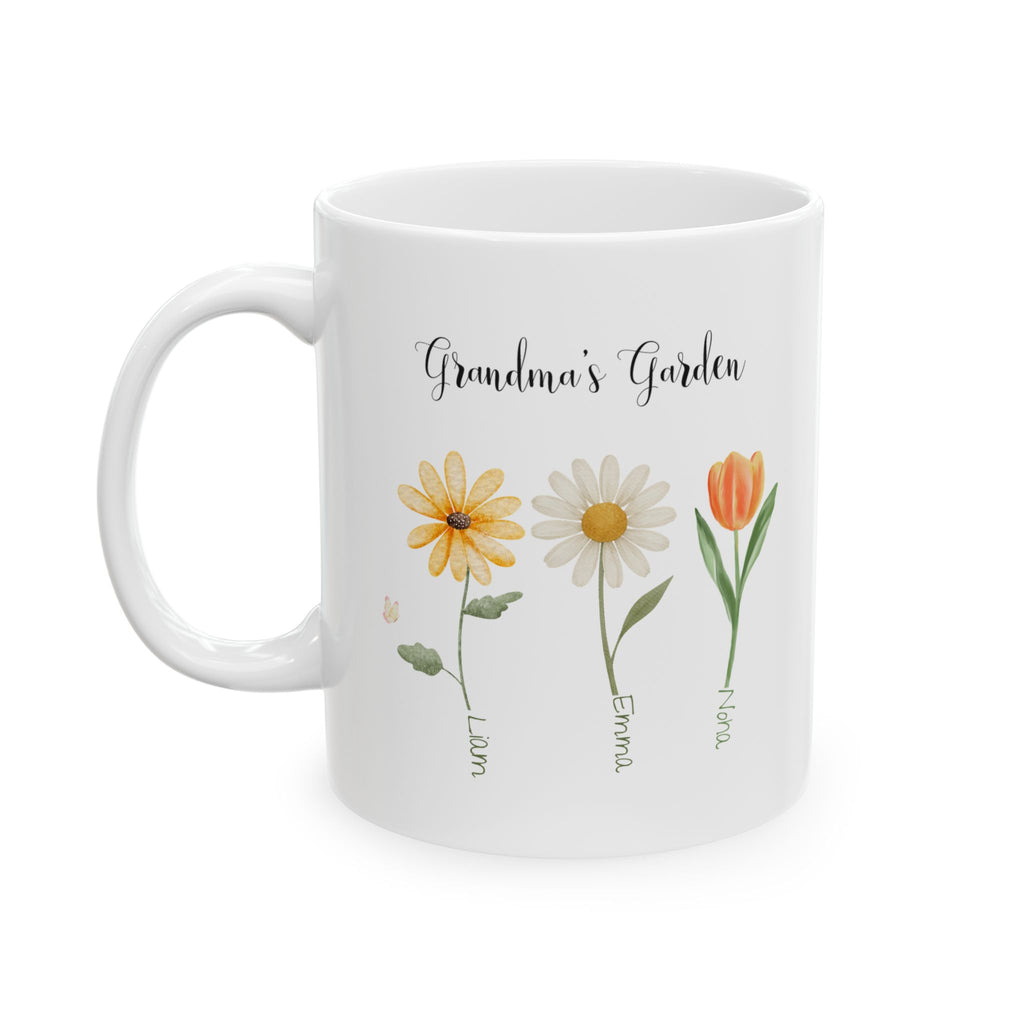 Personalized Grandma Mug with Kids Names – Floral Grandma Coffee Mug | Custom Grandmother Gift