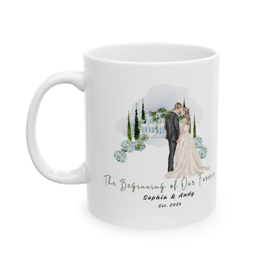 Personalized Floral Wedding Mug– Custom Couple Names & Year, Wedding, Anniversary & Birthday Gift (11oz & 15oz)