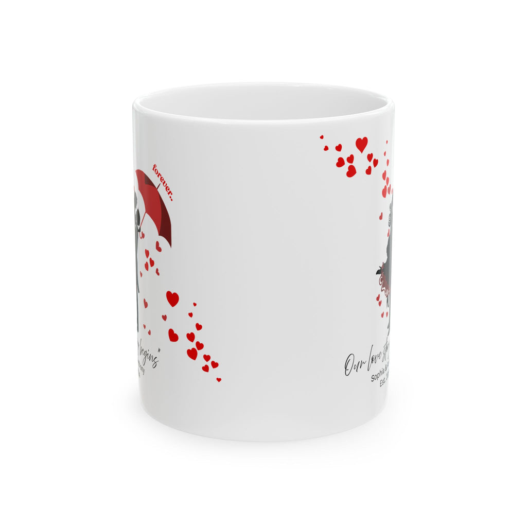 Personalized Couple Mug – Our Love Story Begins Forever Umbrella Love Design