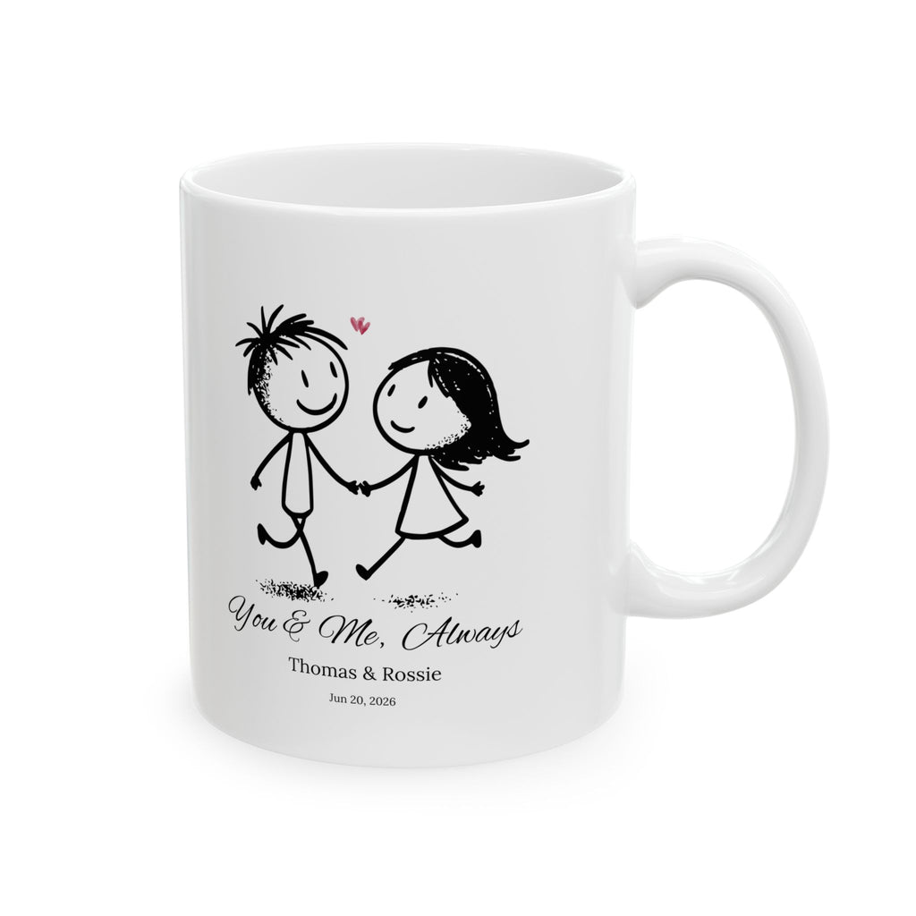 Personalized Couple Mug with Names and Date, You & Me Always Mug, Custom Anniversary Gift, Romantic Coffee Cup for Him Her, Wedding Gift Idea