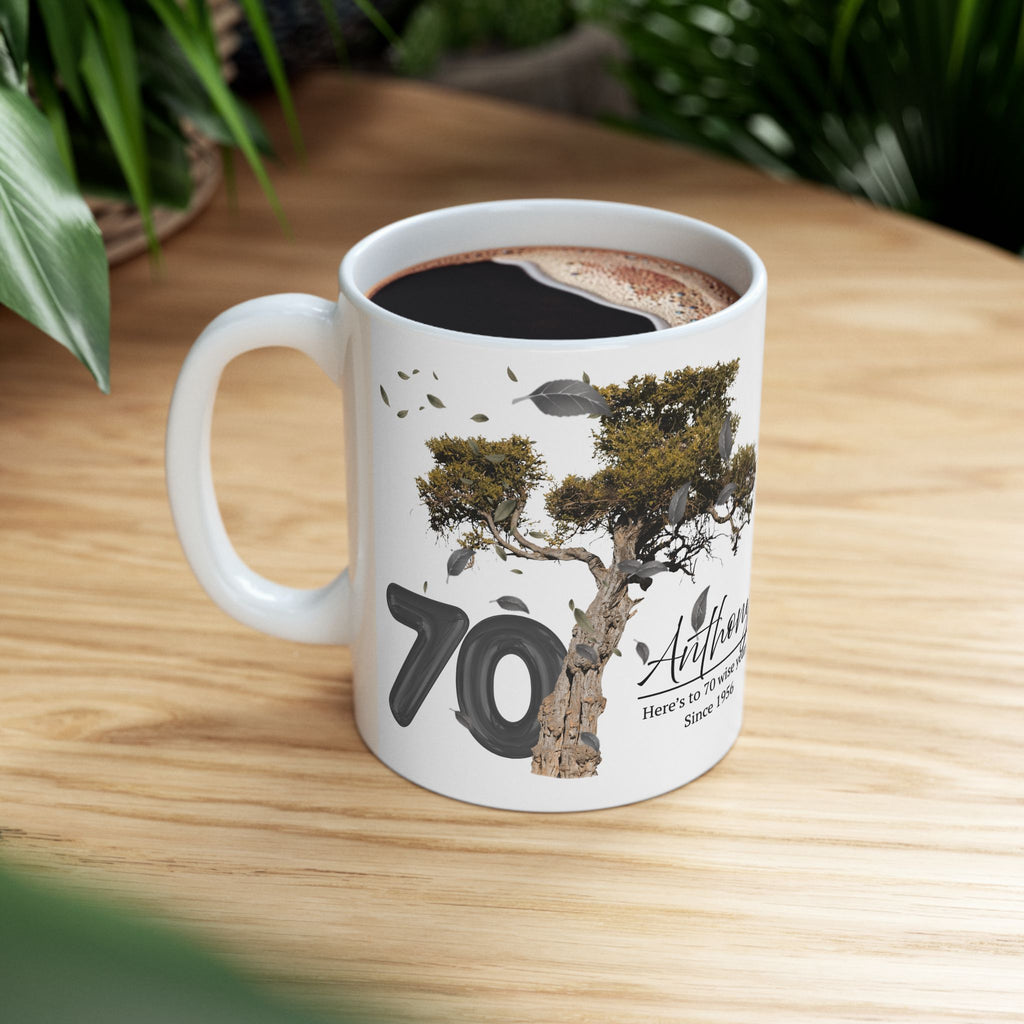 Personalized Tree Birthday Mug – Custom Age & Name, Tree with Falling Leaves Design, Meaningful Gift for Anniversary & Special Moments