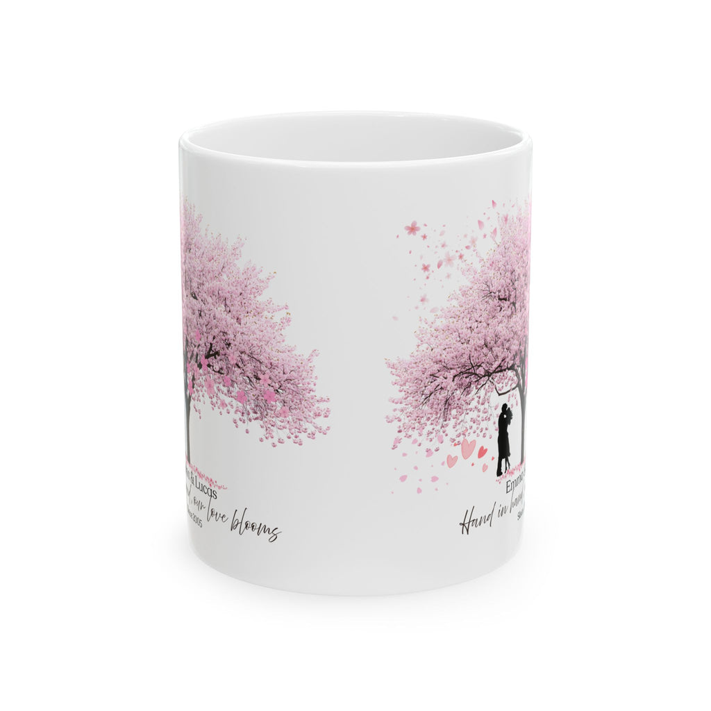 Personalized Couple Mug – Vintage Blossom Tree Love Gift with Names and Date